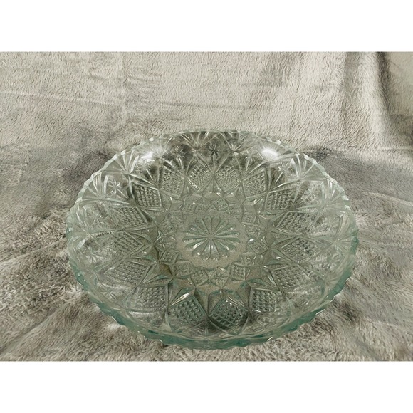 Other - Vintage Pressed Glass Serving Bowl Clear Starburst Pattern 10.5"